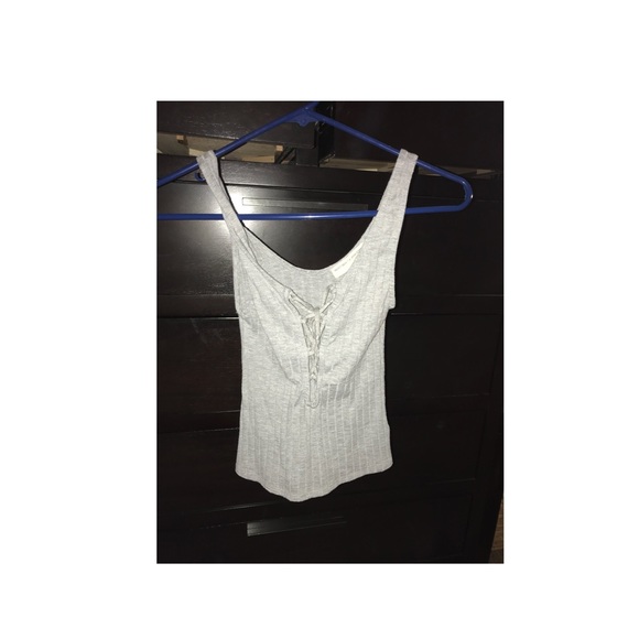 Grey Lace up tank top - Picture 1 of 1